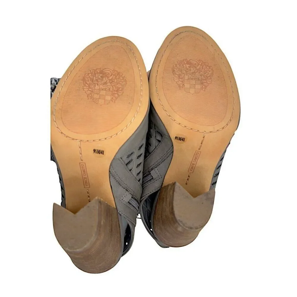 Vince Camuto Korsta Shooties Gray Suede Stacked Block Heel Women's 9.5M